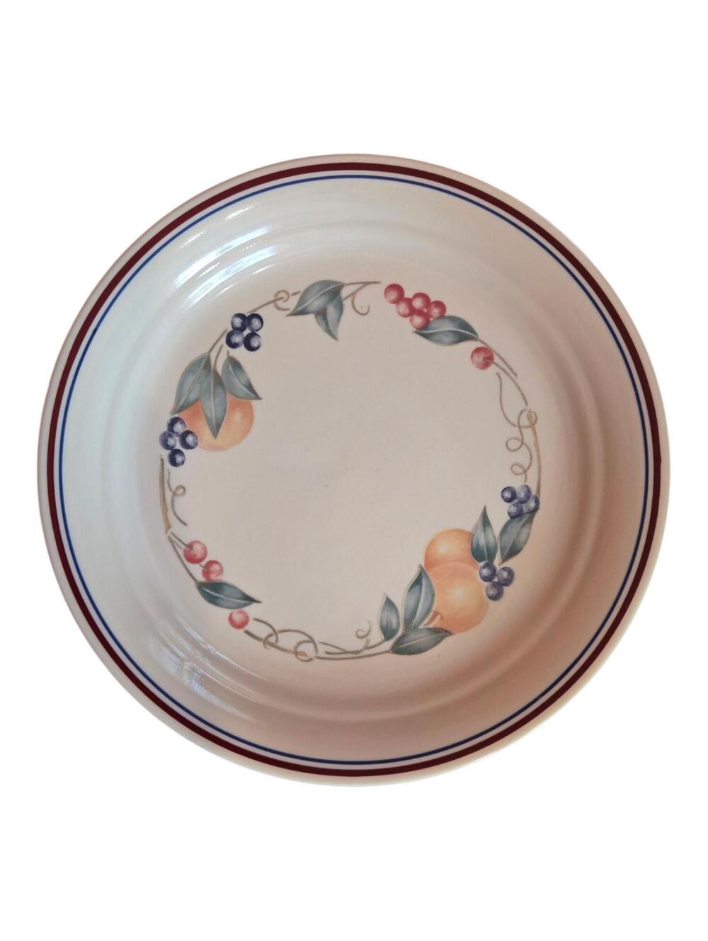 Four Abundance plates by Corelle Vintage Fruit Pattern 8.5" salad, excellent